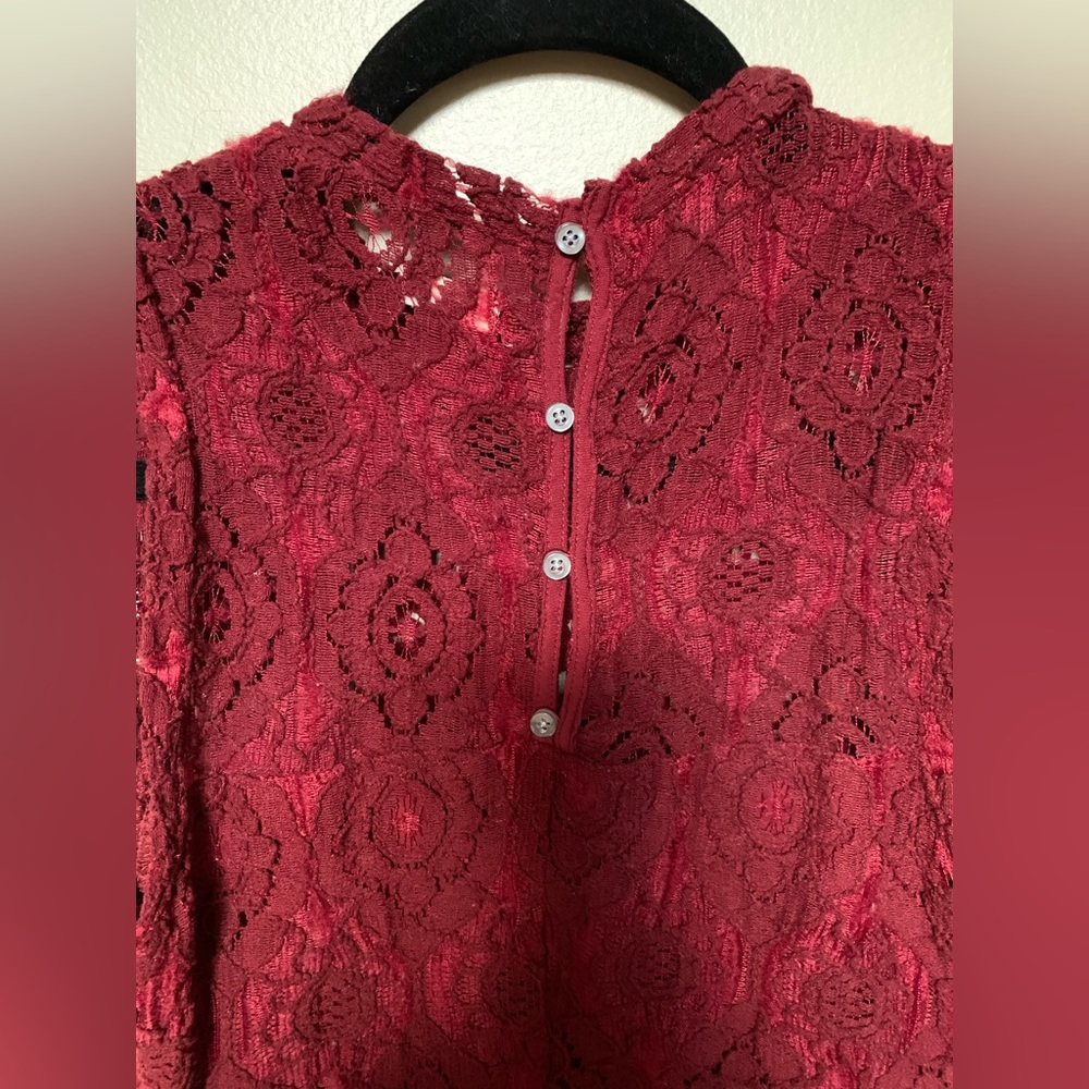 Hollister Lace Dress Size 1 xs 2 Burgundy Mini High Neck Sheath 0 Maroon Fall - Picture 9 of 12
